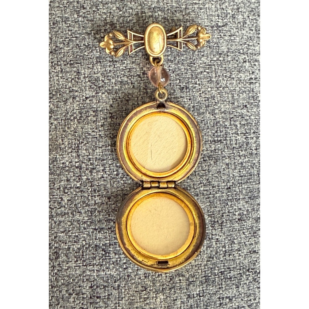 Antique Brass Floral Locket Brooch Dangle Victorian Revival Working 1900s - Picture 3 of 10